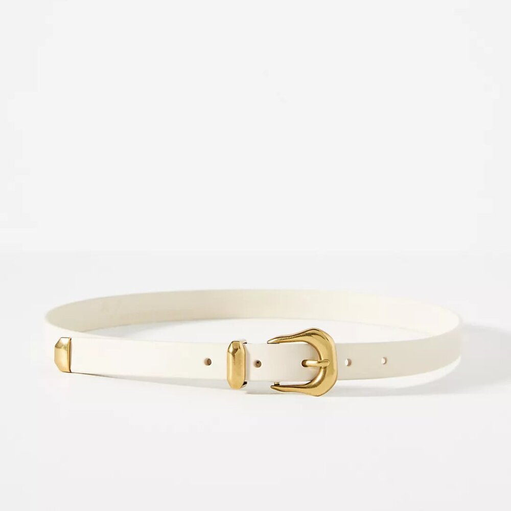 NEW Size M Western Leather Belt - Cream/ Gold by Anthropologie